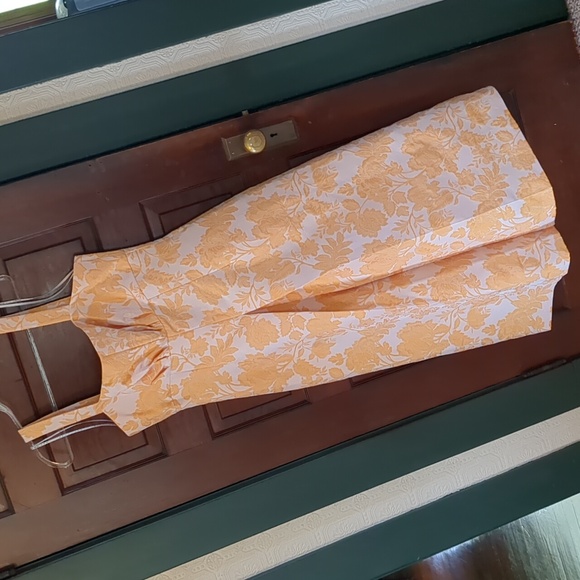 Kay Unger Pants - Kay Unger Ingrid Mango Jacquard Empire Waist Wide Leg Jumpsuit